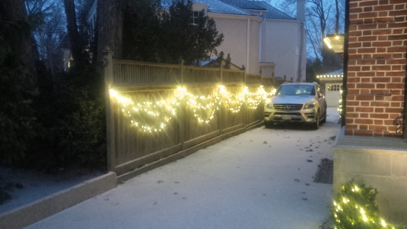 Fence with warm white 5mm LED light swags