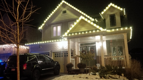 Christmas C9 Lights Warm White on house in York Region