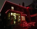 Red C9 Christmas Lights with Mini red polka dot LED lights LawnSavers Premium Door Garland with Silver bows and warm white mini LED lights in Toronto