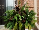 Decorated Christmas Urn with Greenery and Birch Branches